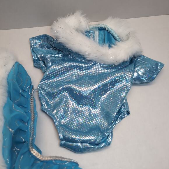 Build A Bear Ice Skating Sparkle Ice Blue Iridescent Outfit w/ Faux Fur & Skates - Picture 8 of 12